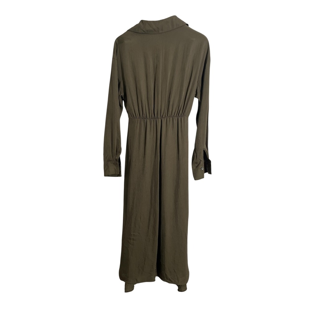 VINCE Olive Green Tie Front Utility Long Sleeve Shirt Dress - Picture 4 of 12